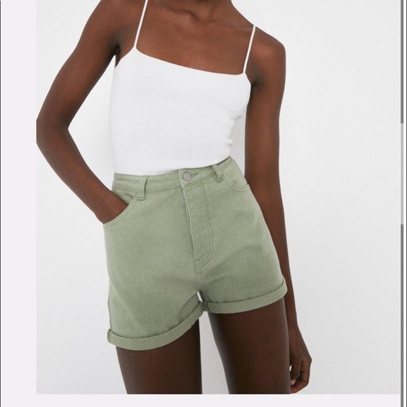Warehouse Pants - NWOT Sage  Green Denim Mom Shorts